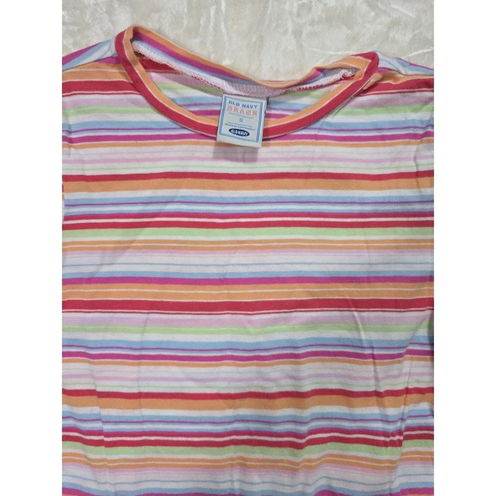 Vintage Y2K Old Navy Girls Rainbow Striped Long Sleeve Top Size S 6-7 Cotton